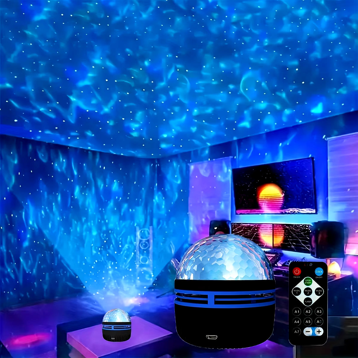 LED Starry Galaxy & Ocean Wave Projector – RGB Smart Lamp with Remote Control