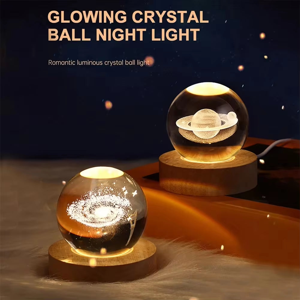 3D Crystal Ball Lamp – Galaxy & Planet Projection USB Night Light