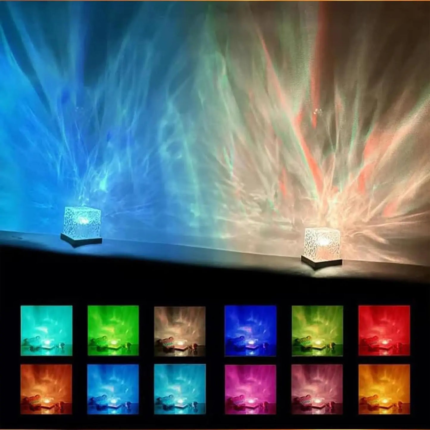 Northern Lights Cube Lamp – 16-Color Ocean Wave & Water Projector