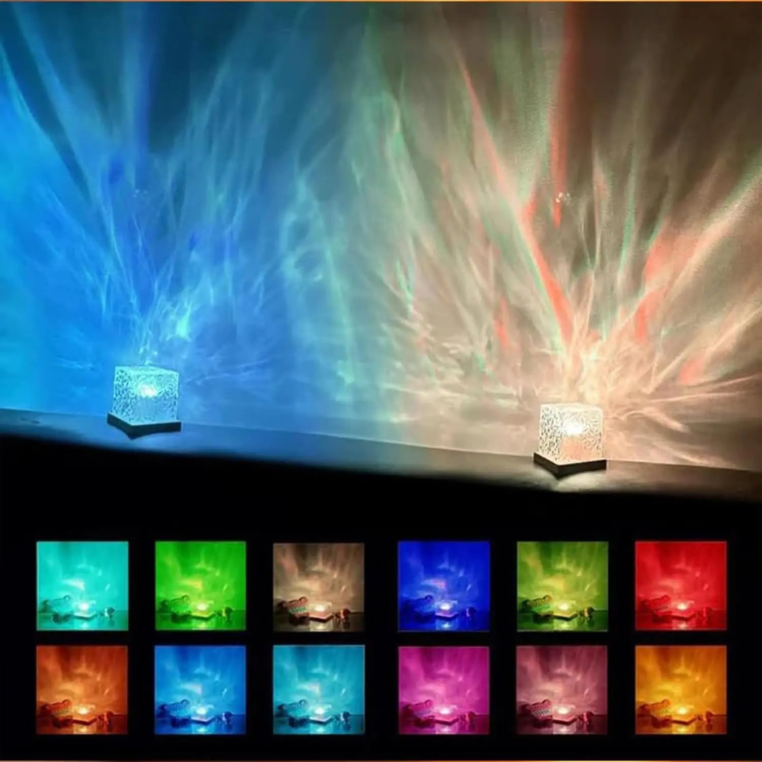 Northern Lights Cube Lamp – 16-Color Ocean Wave & Water Projector